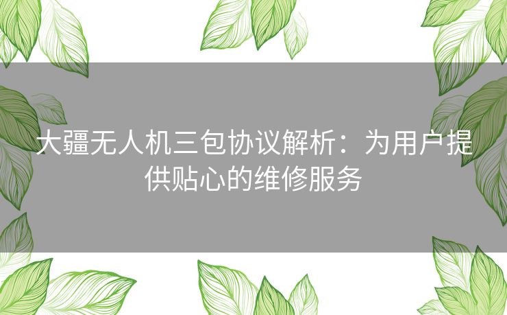 大疆无人机三包协议解析：为用户提供贴心的维修服务