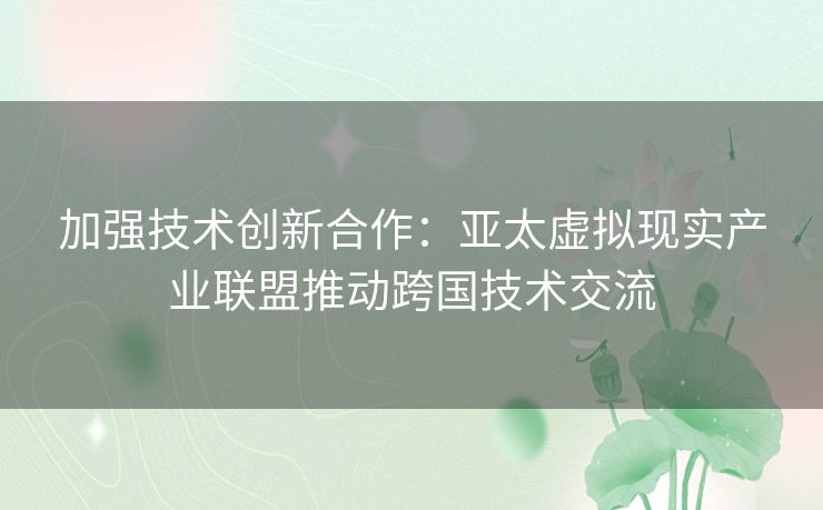 加强技术创新合作：亚太虚拟现实产业联盟推动跨国技术交流