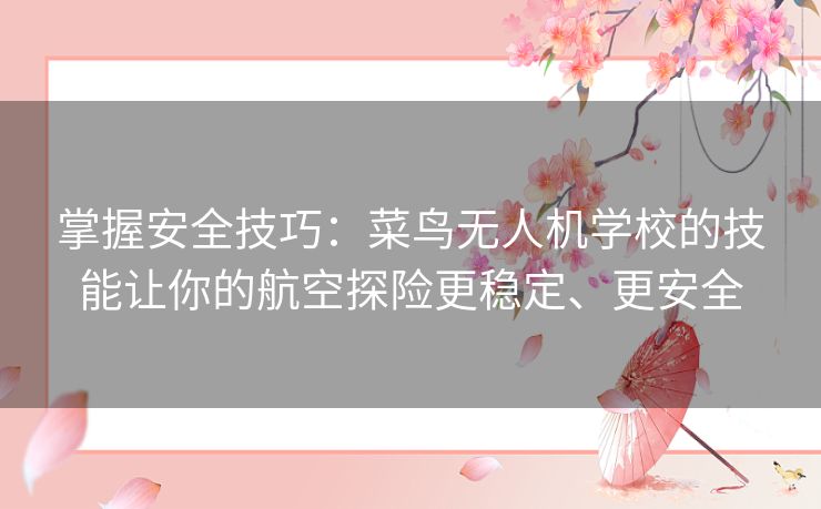 掌握安全技巧：菜鸟无人机学校的技能让你的航空探险更稳定、更安全