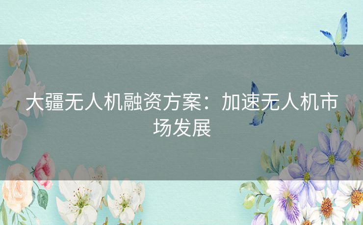 大疆无人机融资方案：加速无人机市场发展