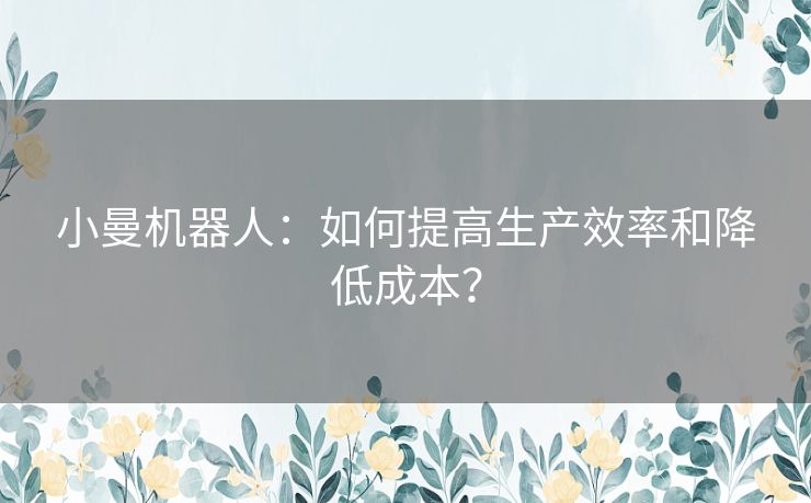 小曼机器人：如何提高生产效率和降低成本？