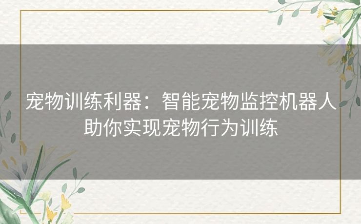 宠物训练利器：智能宠物监控机器人助你实现宠物行为训练