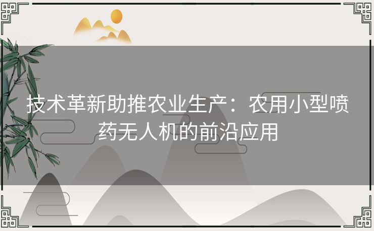 技术革新助推农业生产：农用小型喷药无人机的前沿应用