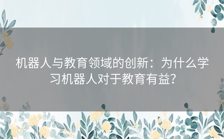 机器人与教育领域的创新：为什么学习机器人对于教育有益？