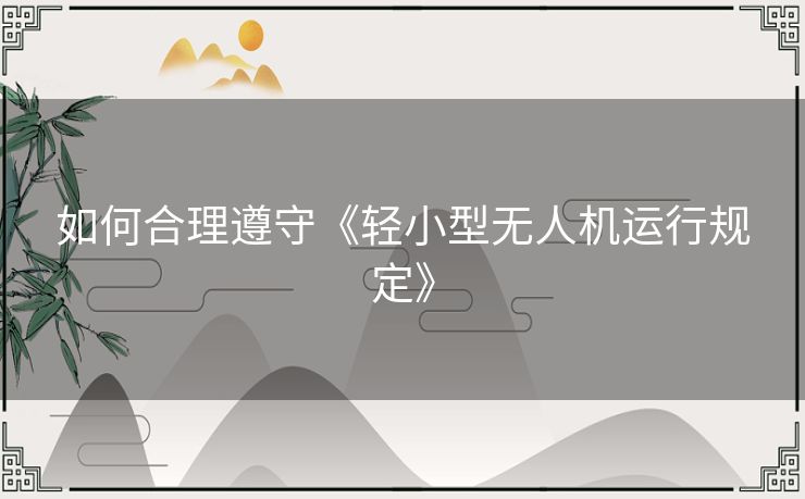 如何合理遵守《轻小型无人机运行规定》