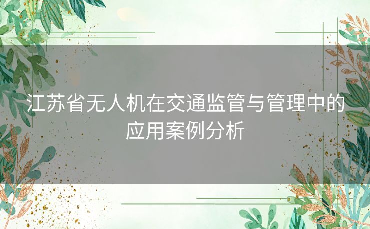 江苏省无人机在交通监管与管理中的应用案例分析