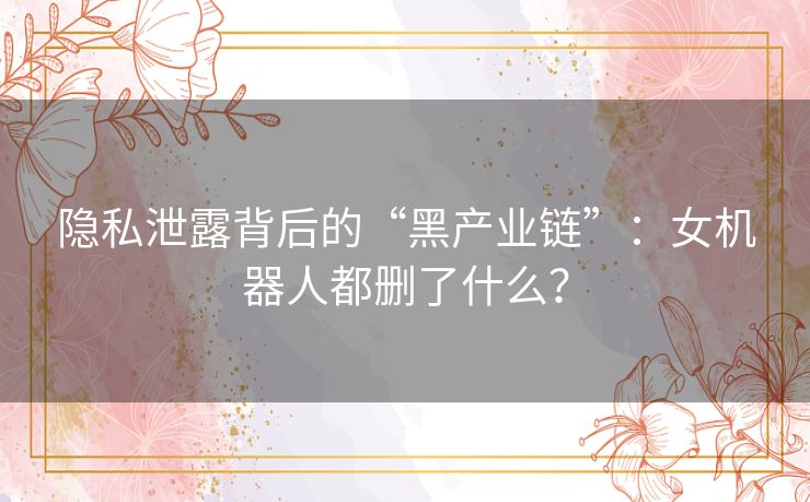 隐私泄露背后的“黑产业链”：女机器人都删了什么？