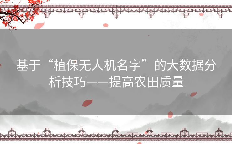 基于“植保无人机名字”的大数据分析技巧——提高农田质量