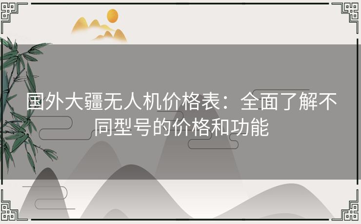 国外大疆无人机价格表：全面了解不同型号的价格和功能