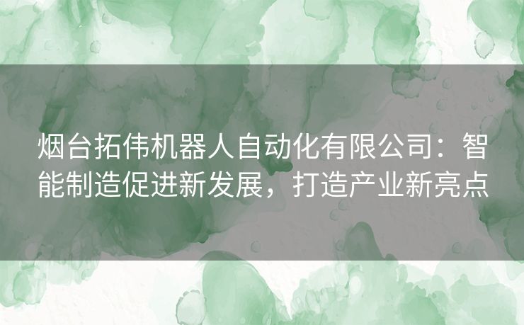 烟台拓伟机器人自动化有限公司：智能制造促进新发展，打造产业新亮点