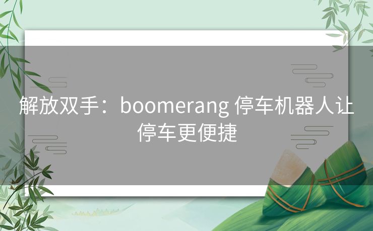 解放双手：boomerang 停车机器人让停车更便捷