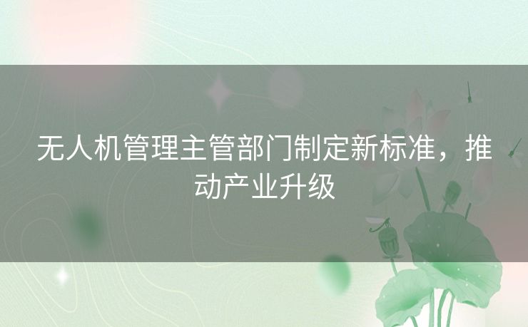 无人机管理主管部门制定新标准，推动产业升级