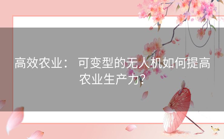 高效农业： 可变型的无人机如何提高农业生产力？