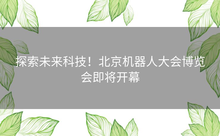 探索未来科技！北京机器人大会博览会即将开幕