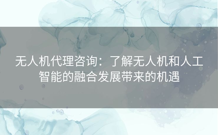 无人机代理咨询：了解无人机和人工智能的融合发展带来的机遇