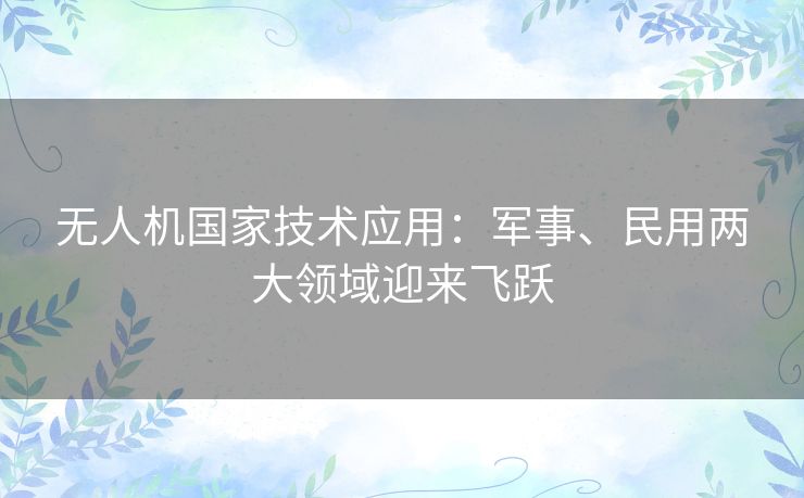 无人机国家技术应用：军事、民用两大领域迎来飞跃