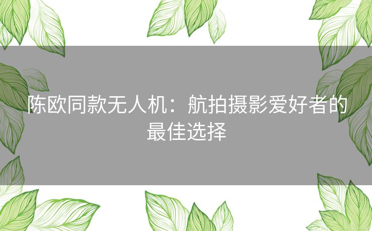 陈欧同款无人机：航拍摄影爱好者的最佳选择