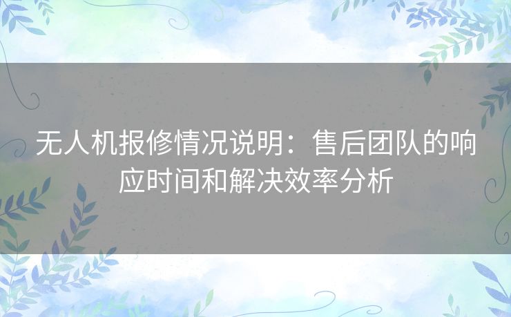 无人机报修情况说明：售后团队的响应时间和解决效率分析