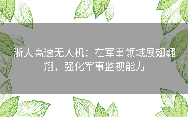 浙大高速无人机：在军事领域展翅翱翔，强化军事监视能力