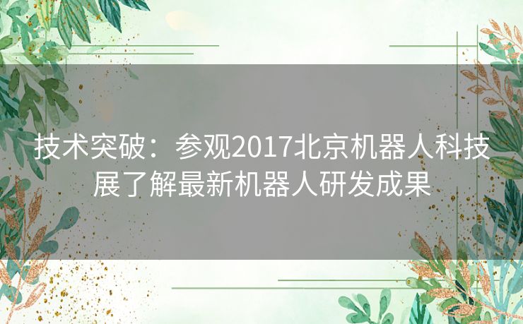 技术突破：参观2017北京机器人科技展了解最新机器人研发成果