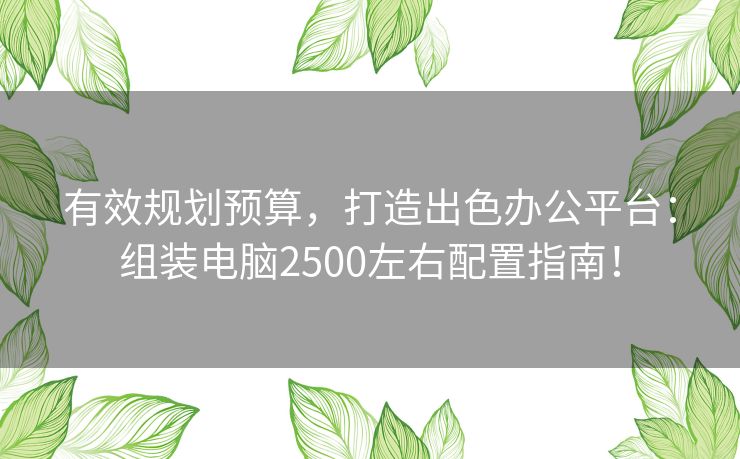 有效规划预算，打造出色办公平台：组装电脑2500左右配置指南！