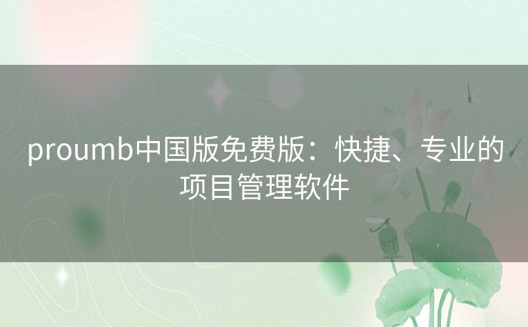 proumb中国版免费版：快捷、专业的项目管理软件