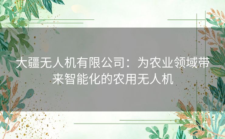 大疆无人机有限公司：为农业领域带来智能化的农用无人机