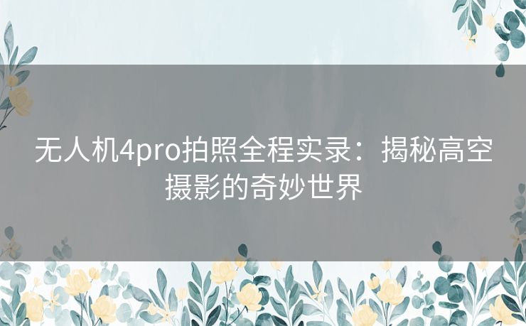 无人机4pro拍照全程实录：揭秘高空摄影的奇妙世界