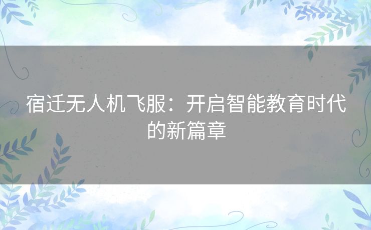 宿迁无人机飞服：开启智能教育时代的新篇章