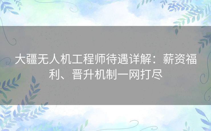 大疆无人机工程师待遇详解：薪资福利、晋升机制一网打尽