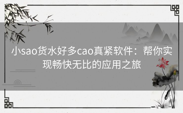 小sao货水好多cao真紧软件：帮你实现畅快无比的应用之旅