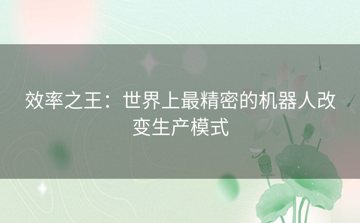 效率之王：世界上最精密的机器人改变生产模式