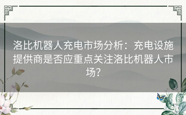 洛比机器人充电市场分析：充电设施提供商是否应重点关注洛比机器人市场？