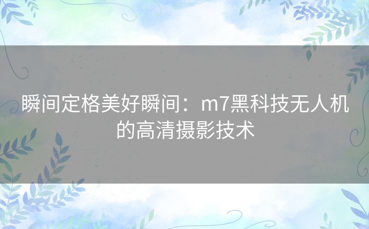 瞬间定格美好瞬间：m7黑科技无人机的高清摄影技术