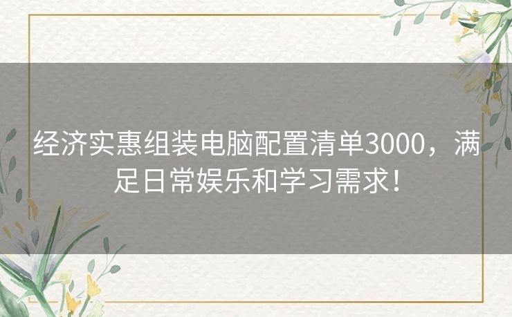 经济实惠组装电脑配置清单3000，满足日常娱乐和学习需求！