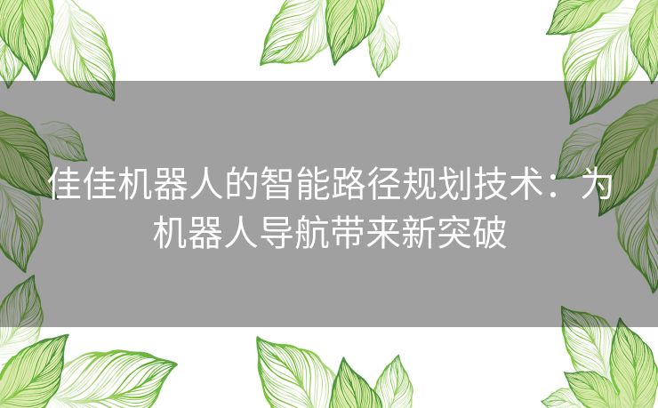 佳佳机器人的智能路径规划技术：为机器人导航带来新突破