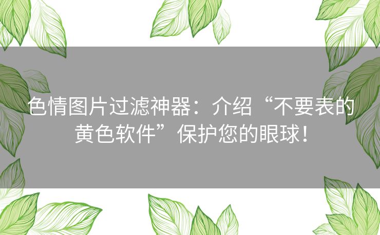 色情图片过滤神器：介绍“不要表的黄色软件”保护您的眼球！