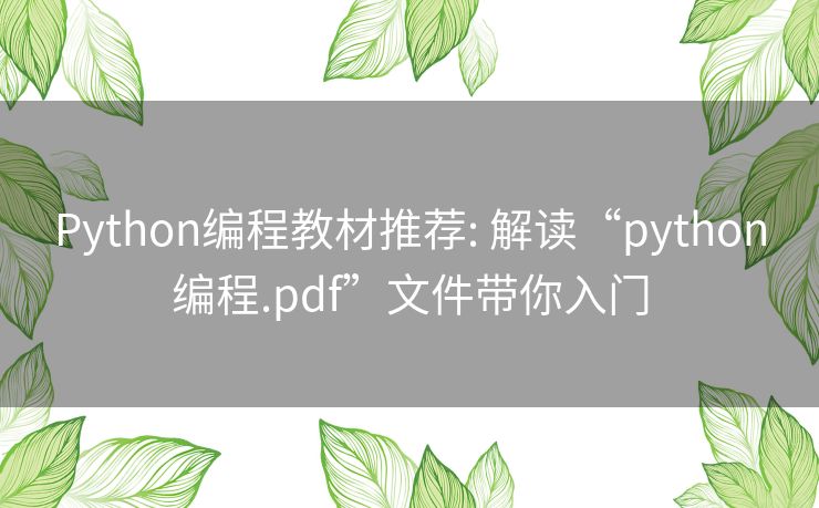 Python编程教材推荐: 解读“python编程.pdf”文件带你入门