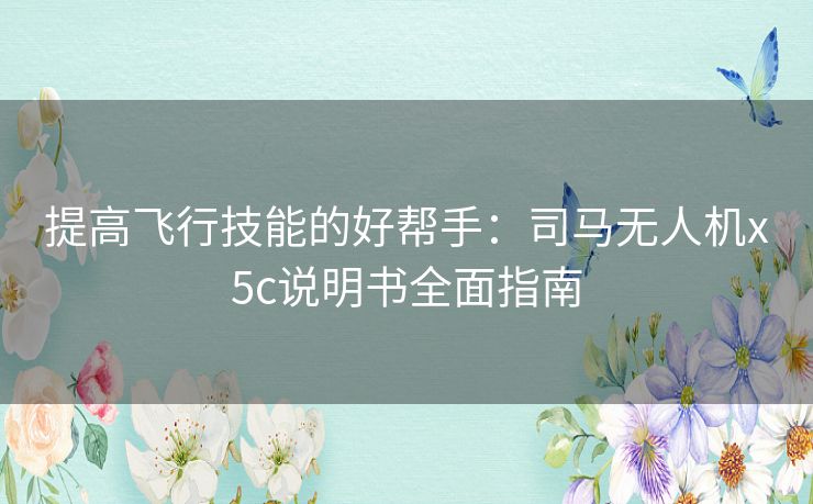 提高飞行技能的好帮手：司马无人机x5c说明书全面指南