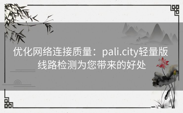 优化网络连接质量：pali.city轻量版 线路检测为您带来的好处