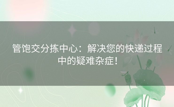 管饱交分拣中心：解决您的快递过程中的疑难杂症！