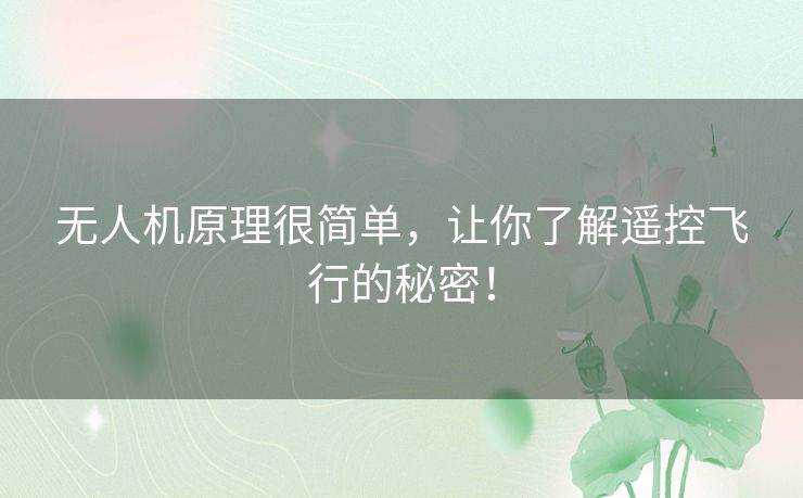 无人机原理很简单，让你了解遥控飞行的秘密！