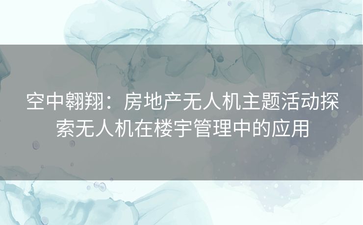 空中翱翔：房地产无人机主题活动探索无人机在楼宇管理中的应用