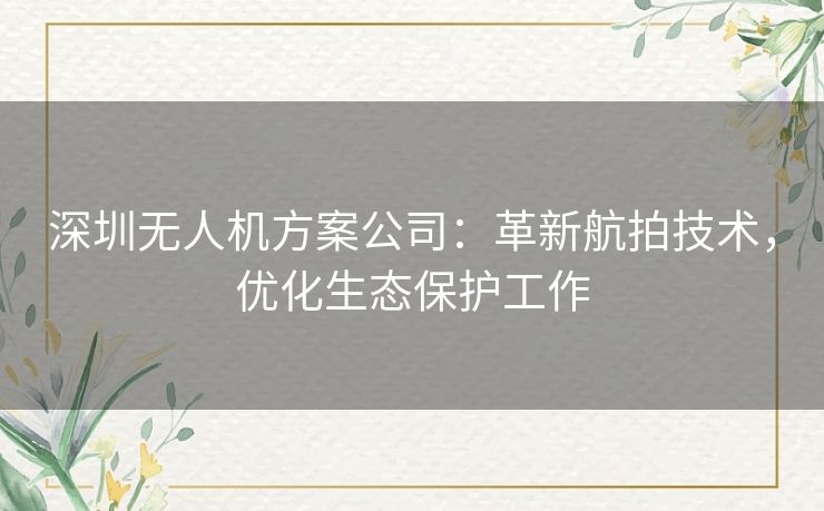 深圳无人机方案公司：革新航拍技术，优化生态保护工作