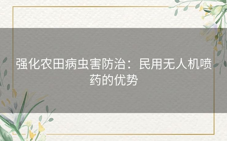 强化农田病虫害防治：民用无人机喷药的优势