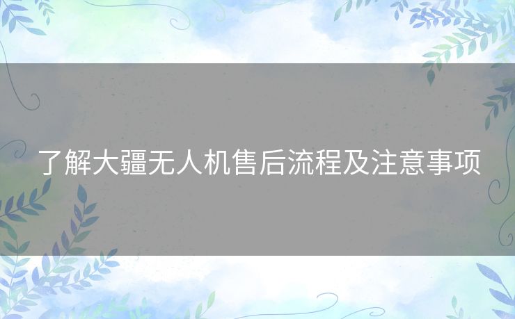 了解大疆无人机售后流程及注意事项