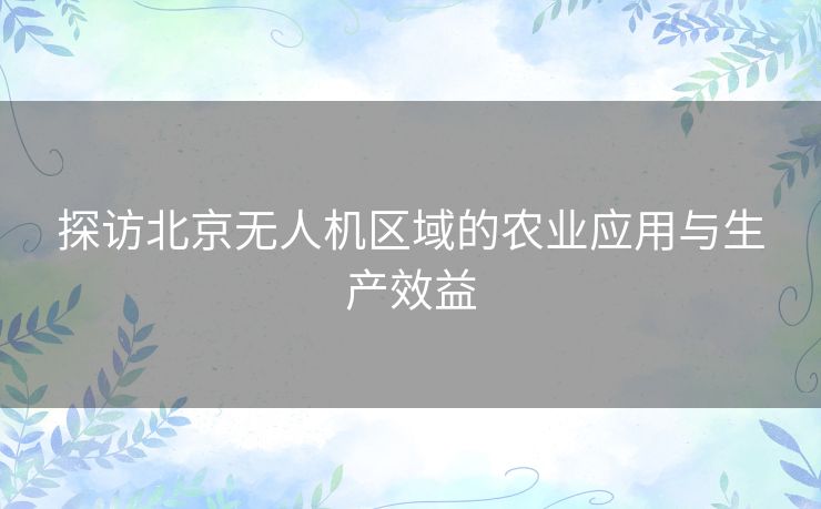 探访北京无人机区域的农业应用与生产效益