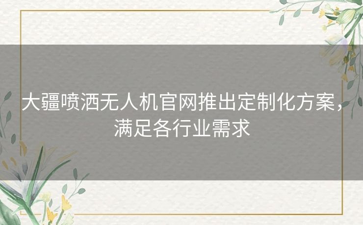 大疆喷洒无人机官网推出定制化方案，满足各行业需求