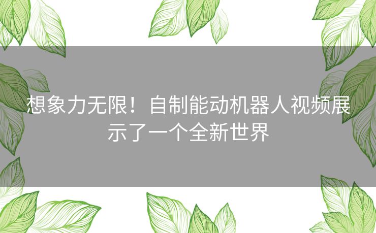 想象力无限！自制能动机器人视频展示了一个全新世界