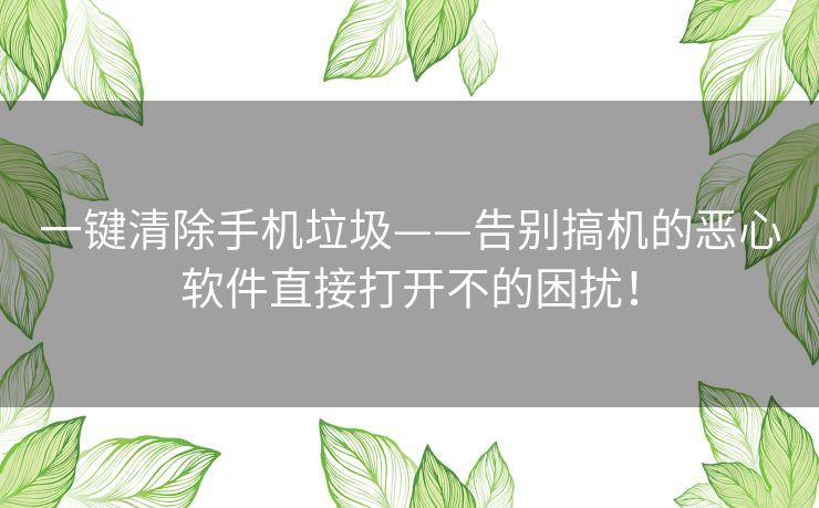 一键清除手机垃圾——告别搞机的恶心软件直接打开不的困扰！